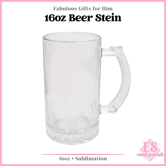 16oz Clear Glass Beer Stein Sublimation Ready