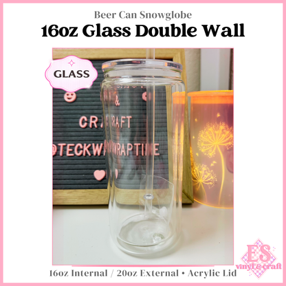 16oz Double Wall Beer Can Glass Snowglobe (20oz External) Clear Lid