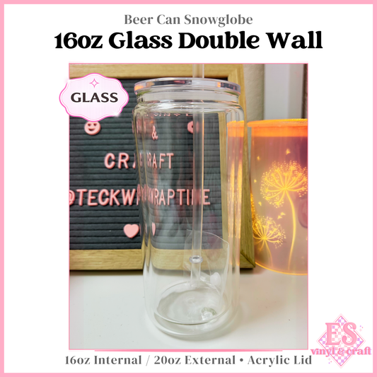 16oz Double Wall Beer Can Glass Snowglobe (20oz External) Clear Lid