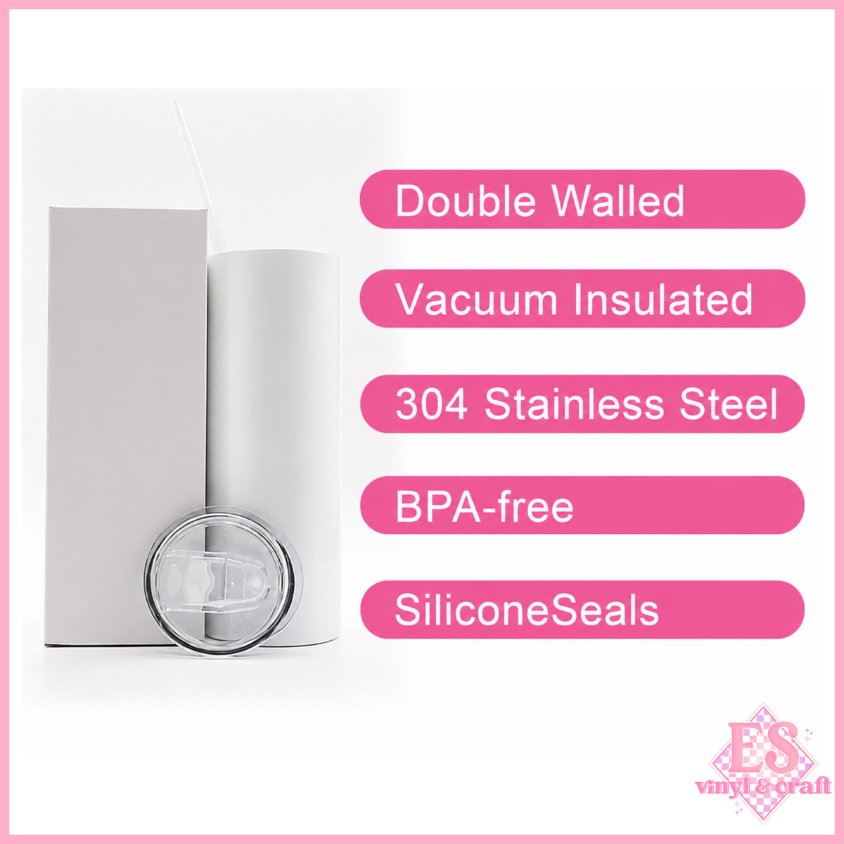 20oz Dual Lid White Sublimation Tumbler