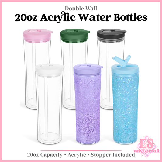 20oz Double Wall Acrylic Water Bottles Pre Drilled and Stoppers