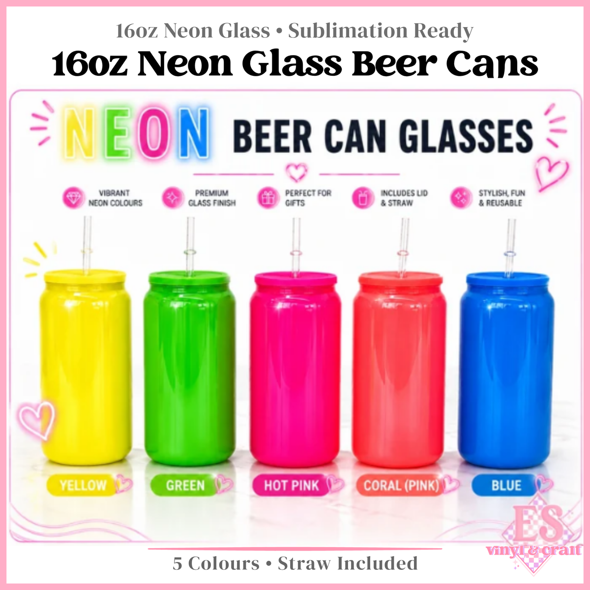 16oz Neon Coloured Beer Cans with Plastic Coloured Lid Sublimation