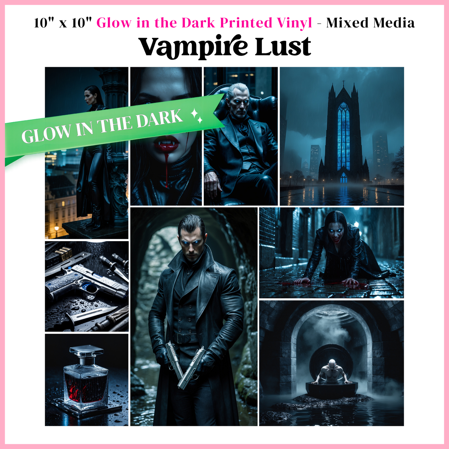 Vampire Lust - Mixed Media Vinyl 10"x10" Sheet - Glow in the Dark