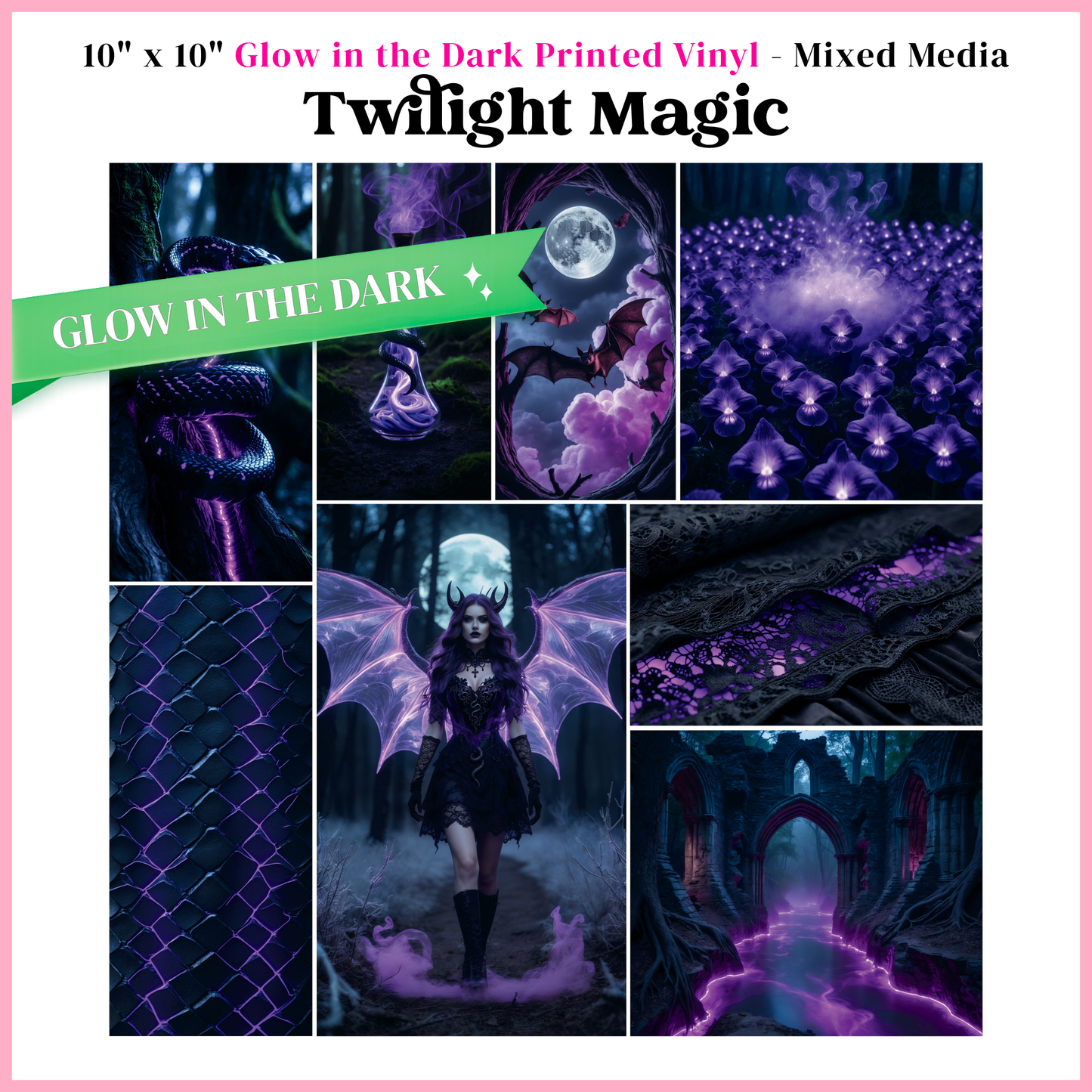 Twilight Magic - Mixed Media Vinyl 10"x10" Sheet - Glow in the Dark