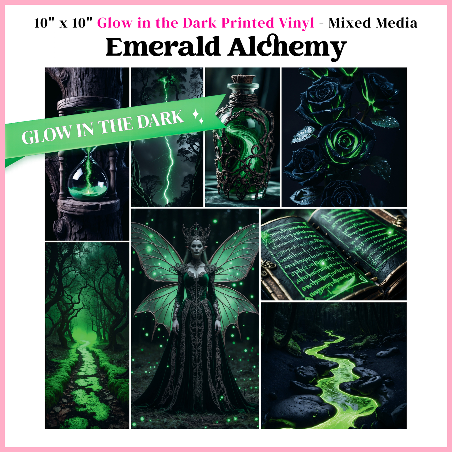 Emerald Alchemy - Mixed Media Vinyl 10"x10" Sheet - Glow in the Dark