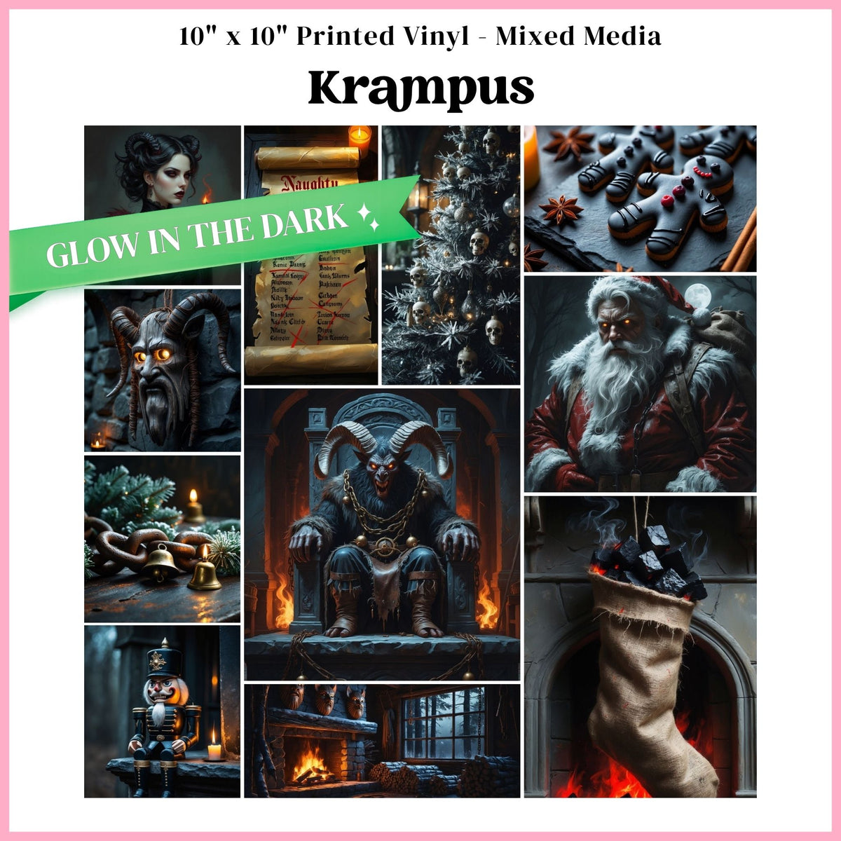 Krampus - Mixed Media Vinyl 10"x10" Sheet - Glow in the Dark