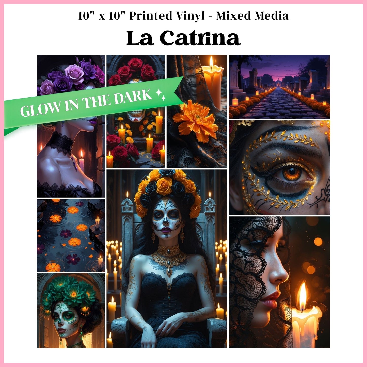 La Catrina - Mixed Media Vinyl 10"x10" Sheet - Glow in the Dark