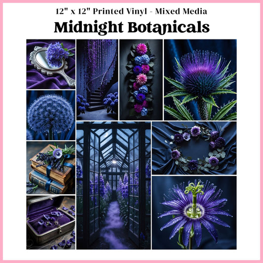 Midnight Botanicals - Mixed Media Vinyl 12"x12" Sheet