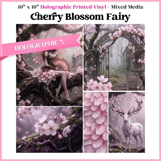Cherry Blossom Fairy - Mixed Media Vinyl 10"x10" Sheet