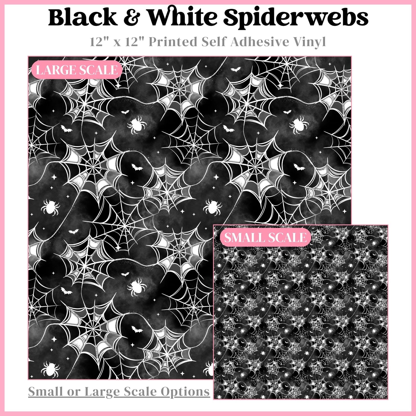 Black & White Spiderwebs - 12"x12" Printed Self Adhesive Vinyl