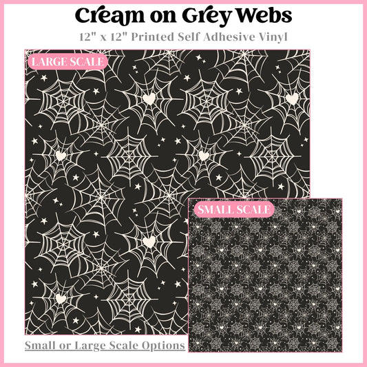Cream on Grey Webs - 12"x12" Printed Self Adhesive Vinyl