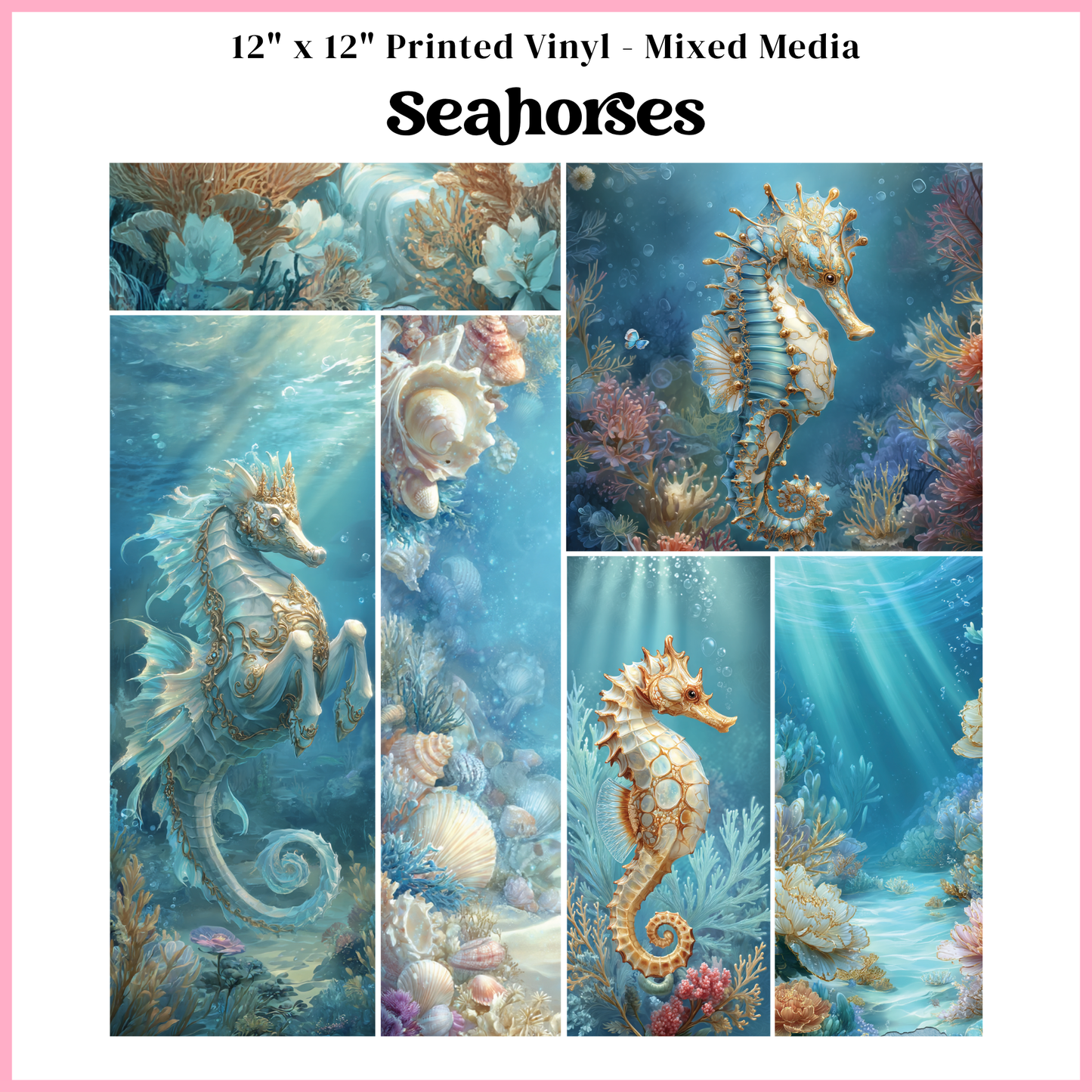 Seahorses - Mixed Media Vinyl 12"x12" Sheet