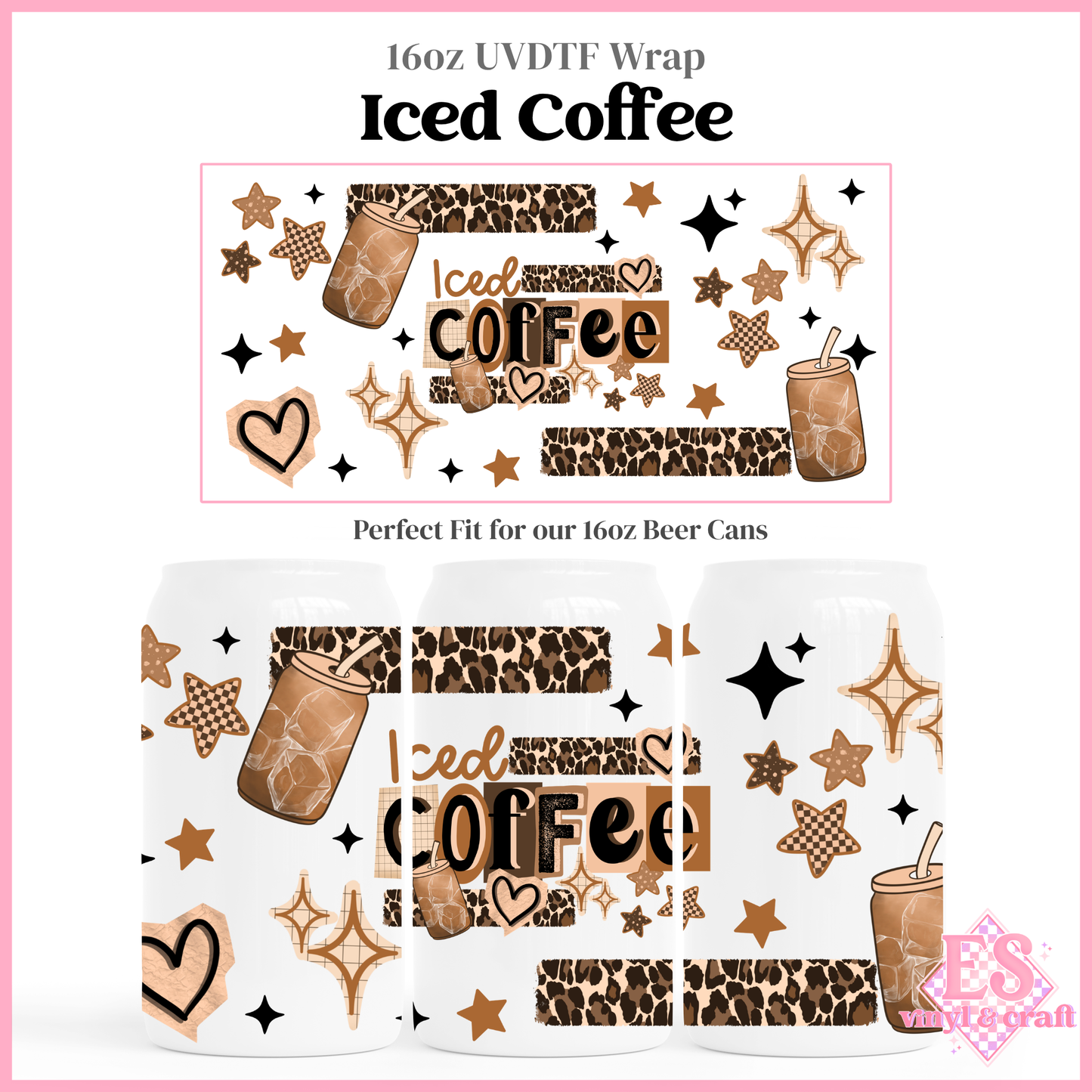 Leopard Iced Coffee - 16oz Beer Can / Libbey UV-DTF Transfer