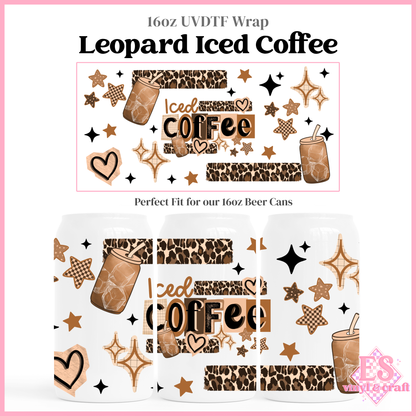 Leopard Iced Coffee - 16oz Beer Can / Libbey UV-DTF Transfer
