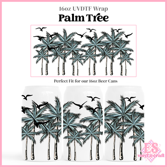 Palm Tree - 16oz Beer Can / Libbey UV-DTF Transfer