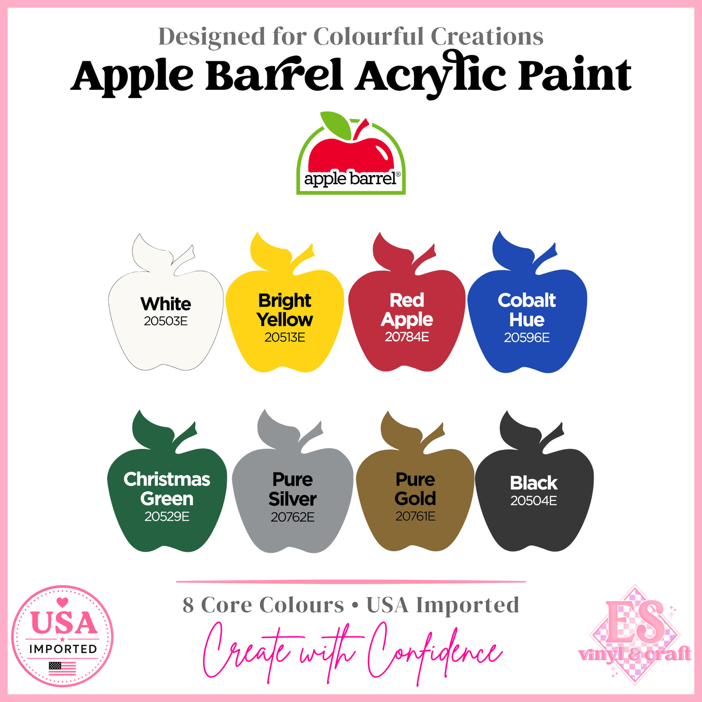 8 Colour Assortment Apple Barrel Acrylic Paint 2oz (Made in the USA)