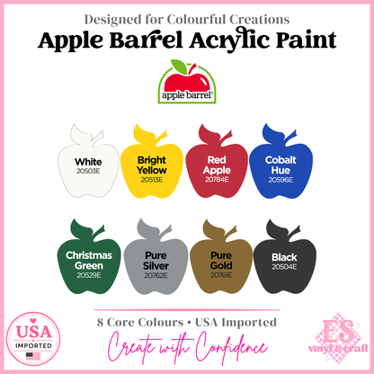 8 Colour Assortment Apple Barrel Acrylic Paint 2oz (Made in the USA)