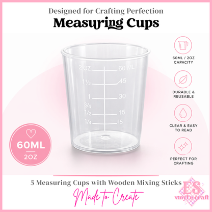 60ml Plastic Clear Mixing Cups with Wooden Stick (Pack 5)