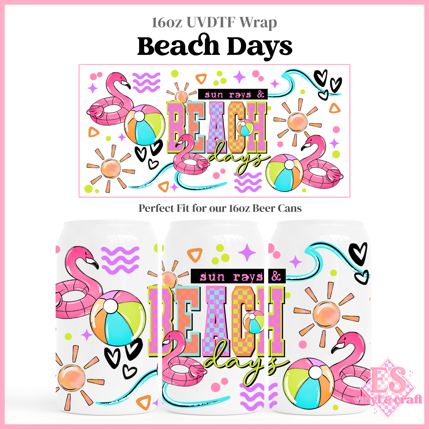 Beach Days - 16oz Beer Can / Libbey UV-DTF Transfer