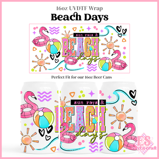 Beach Days - 16oz Beer Can / Libbey UV-DTF Transfer