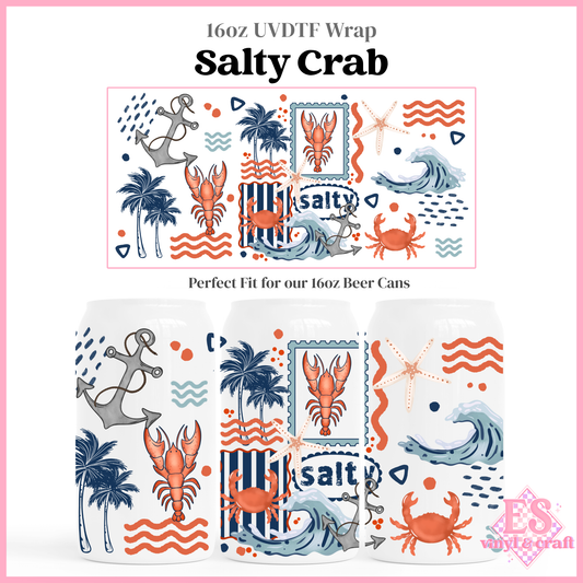 Salty Crab - 16oz Beer Can / Libbey UV-DTF Transfer