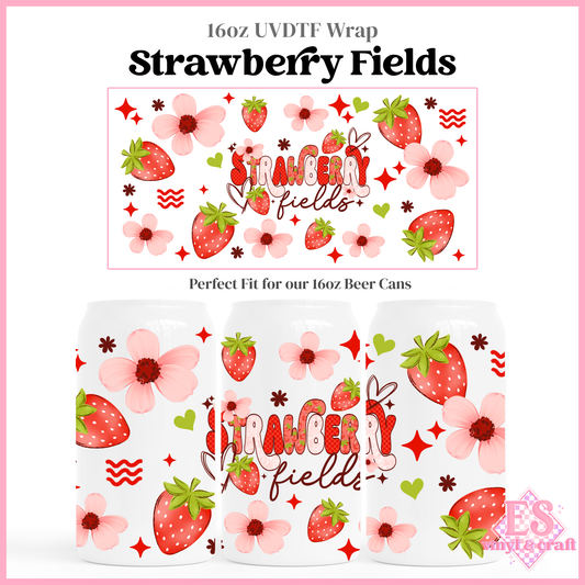 Strawberry Fields - 16oz Beer Can / Libbey UV-DTF Transfer