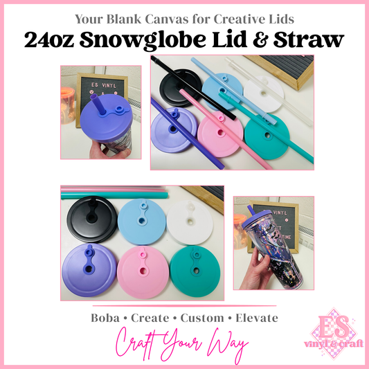 Snowglobe Lid and Straw (Iced Coffee, Boba Straw)