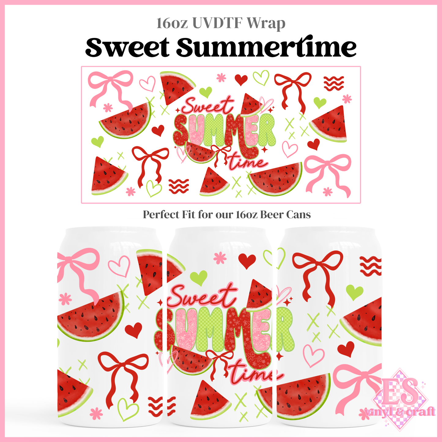 Sweet Summertime - 16oz Beer Can / Libbey UV-DTF Transfer