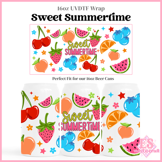 Sweet Summertime - 16oz Beer Can / Libbey UV-DTF Transfer