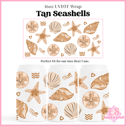 Tan Seashells - 16oz Beer Can / Libbey UV-DTF Transfer