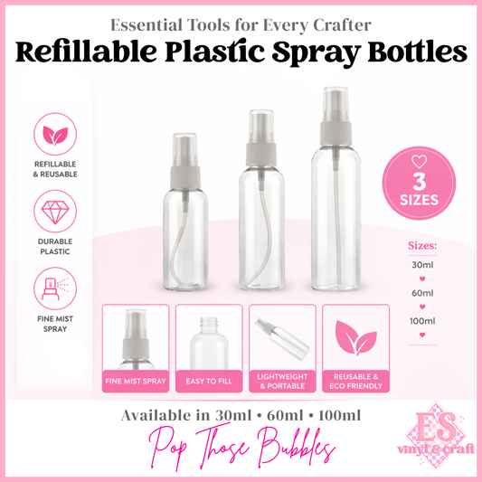 Refillable Plastic Spray Bottles 30ml, 60ml and 100ml