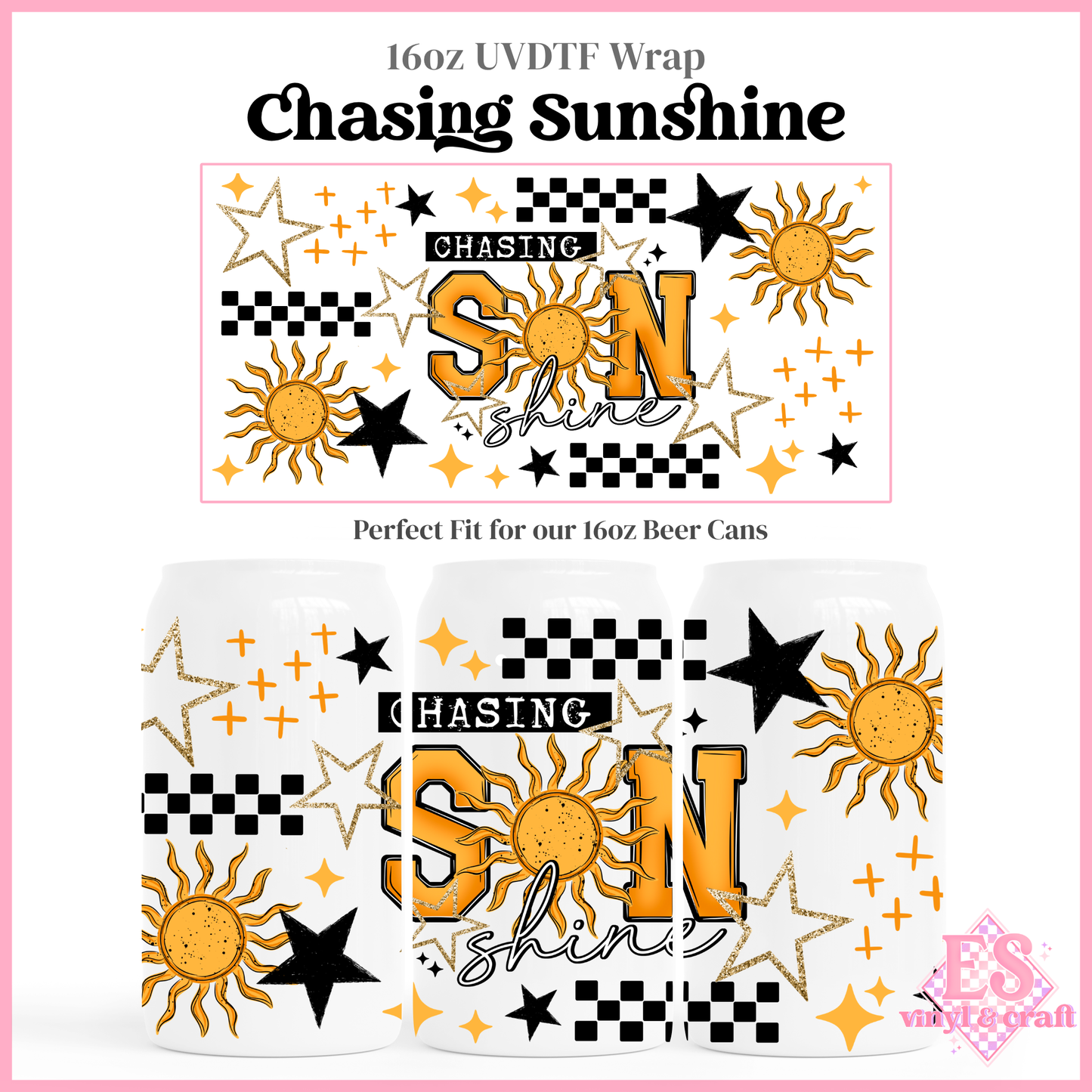 Chasing Sunshine - 16oz Beer Can / Libbey UV-DTF Transfer