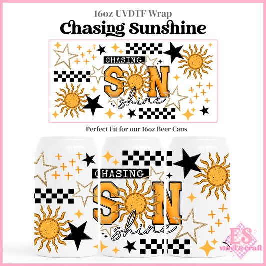 Chasing Sunshine - 16oz Beer Can / Libbey UV-DTF Transfer