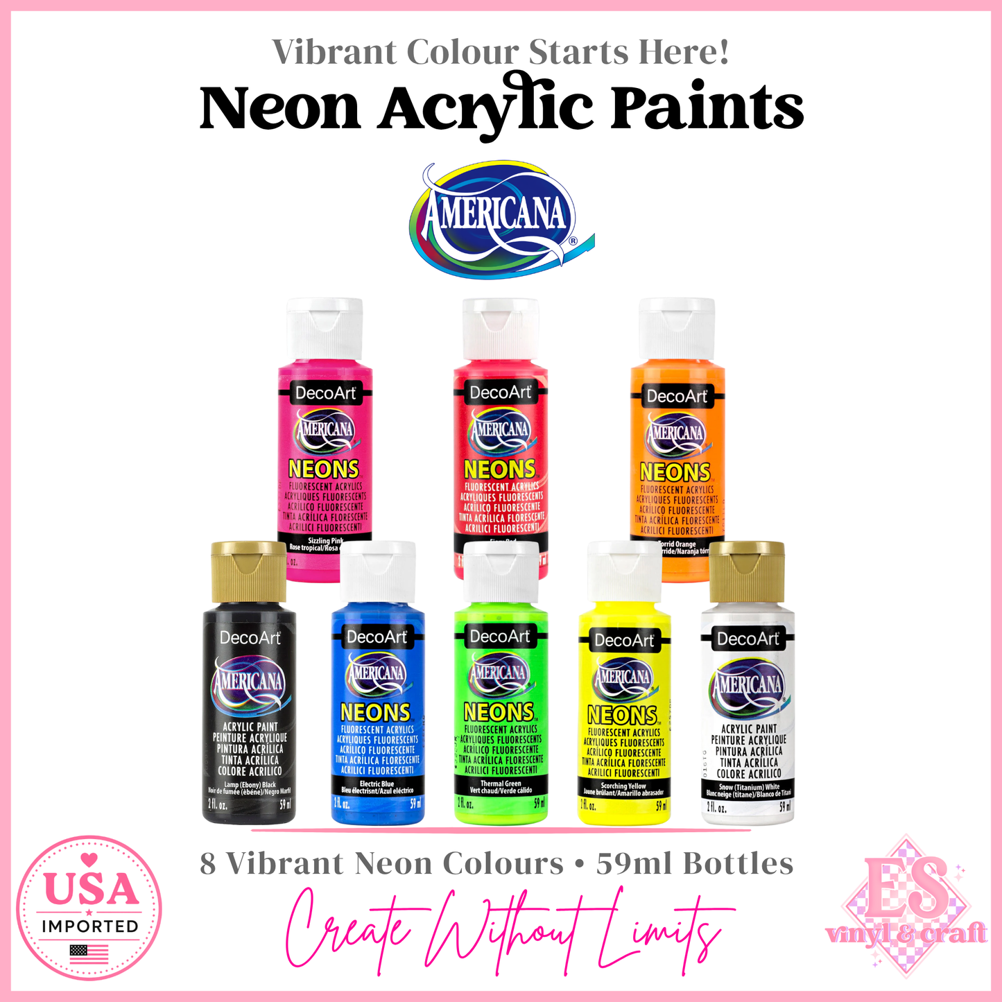 DecoArt Americana Neons / Fluorescent 2oz - Pack of 8 (Made in the USA)