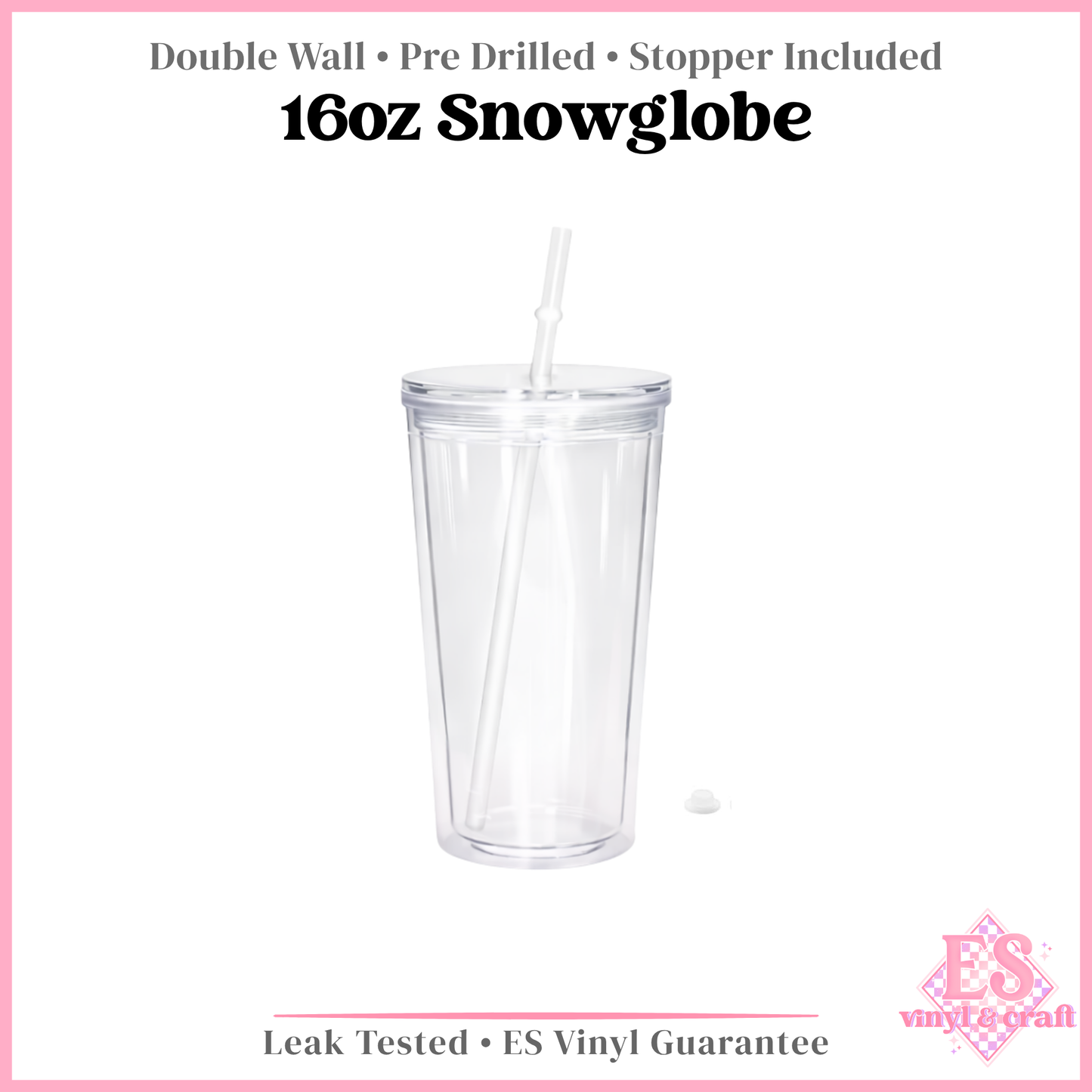 Snowglobe Double Wall Clear Insulated Pre Drilled Tumbler
