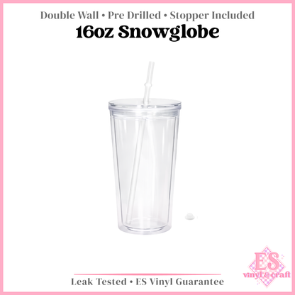Snowglobe Double Wall Clear Insulated Pre Drilled Tumbler
