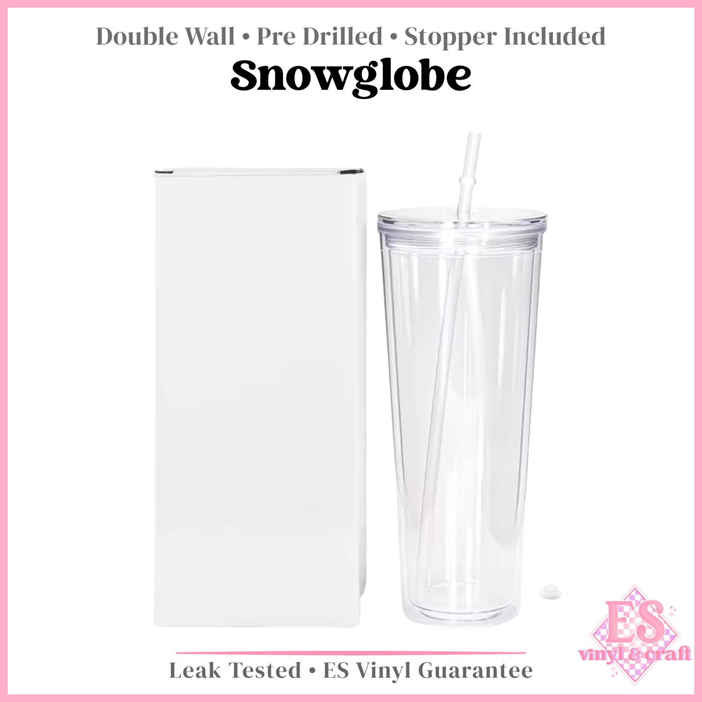 Snowglobe Double Wall Clear Insulated Pre Drilled Tumbler