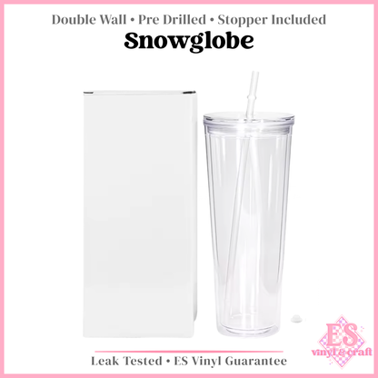 Snowglobe Double Wall Clear Insulated Pre Drilled Tumbler