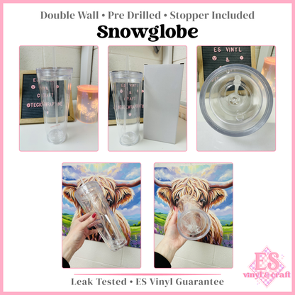 Snowglobe Double Wall Clear Insulated Pre Drilled Tumbler