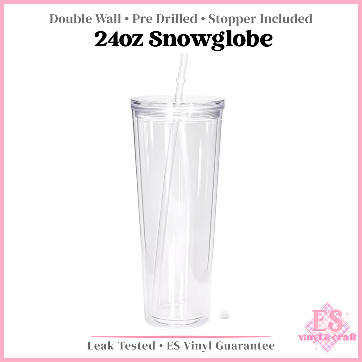 Snowglobe Double Wall Clear Insulated Pre Drilled Tumbler