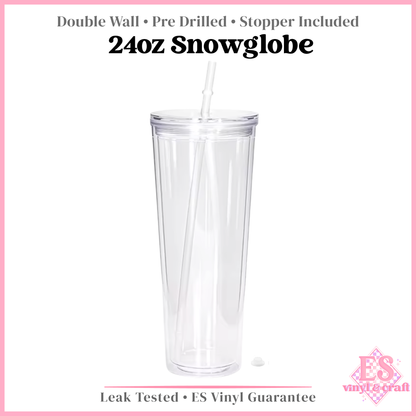 Snowglobe Double Wall Clear Insulated Pre Drilled Tumbler