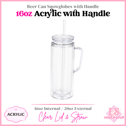 16oz Acrylic Double Wall with Handle Beer Can (20oz External)