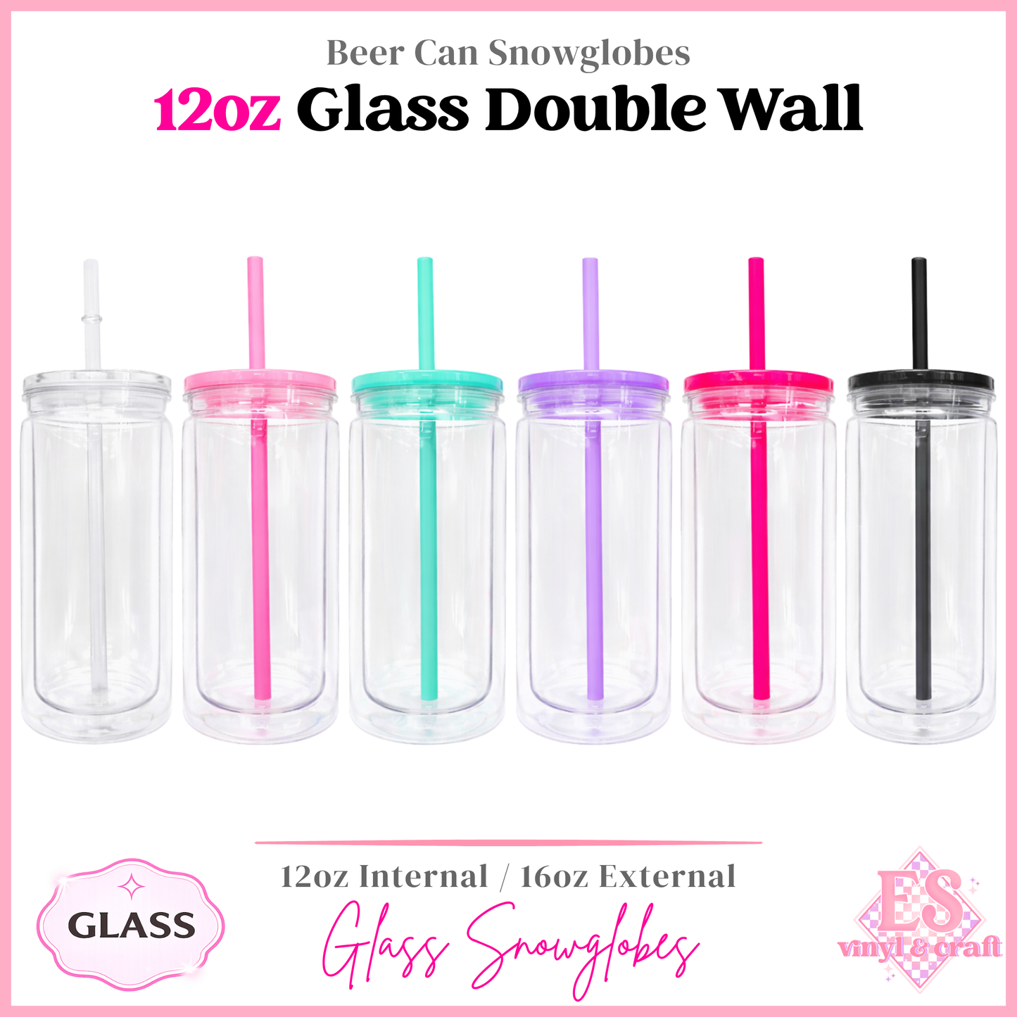 12oz Double Wall Glass Snowglobe Cans (16oz External)