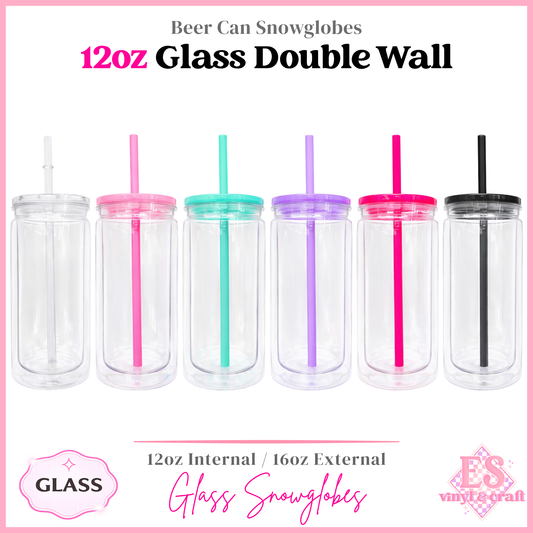 12oz Double Wall Glass Snowglobe Cans (16oz External)