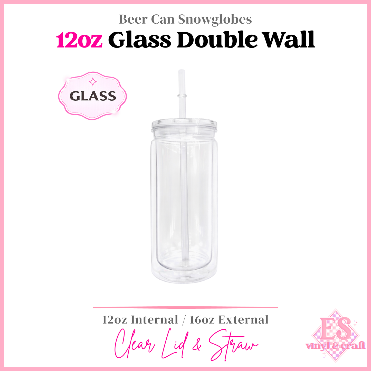 12oz Double Wall Glass Snowglobe Cans (16oz External)