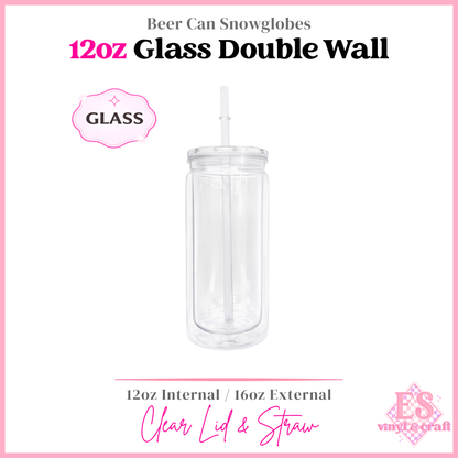 12oz Double Wall Glass Snowglobe Cans (16oz External)