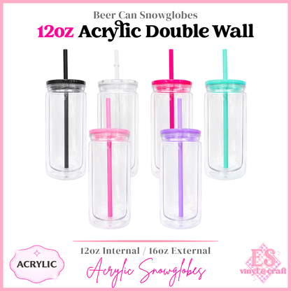 12oz Double Wall Acrylic Snowglobe Cans (16oz External)
