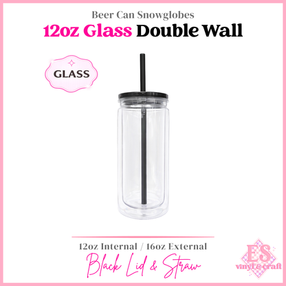 12oz Double Wall Glass Snowglobe Cans (16oz External)