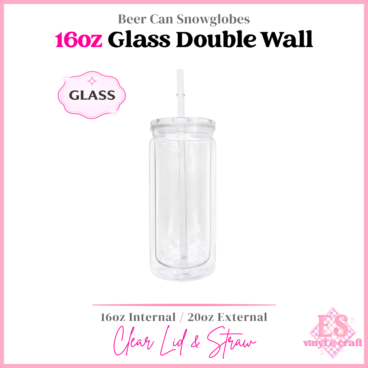 16oz Double Wall Beer Can Glass Snowglobe (20oz External)