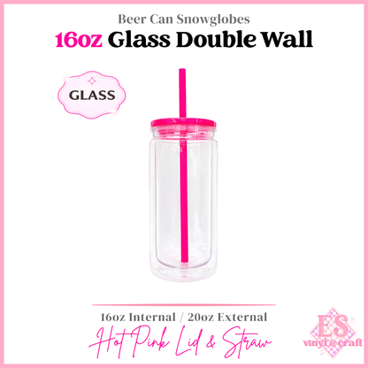 16oz Double Wall Beer Can Glass Snowglobe (20oz External)